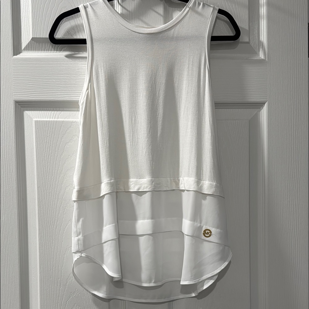 Michael Kors Cream Asymmetrical Tiered Tank Top